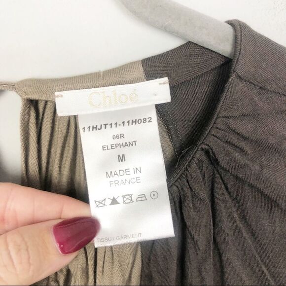 CHLOÉ | Elephant Taupe Draped Top Pintuck Neckline Long Sleeve Women’s Size M - Picture 6 of 10